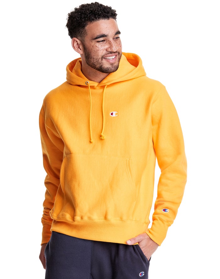 Champion Mens Hoodie NZ - Reverse Weave C Logo Yellow ( 1679-EWPQT )